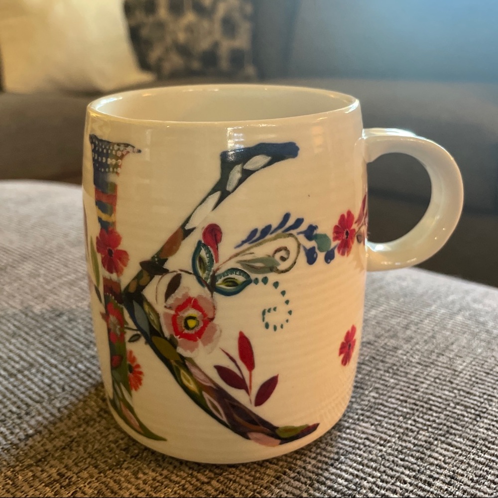 Anthropologie Monogram Mug “K” Coffee Cup Starla Halfmann Petal Palette Floral.